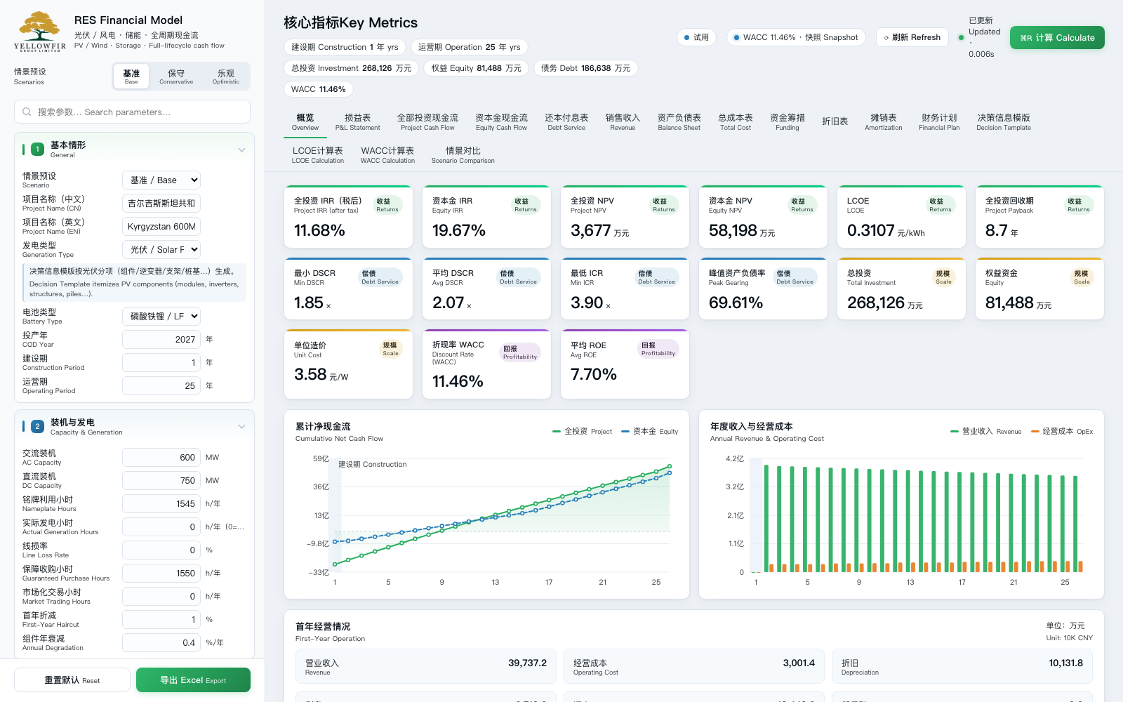 RES Financial Model 界面